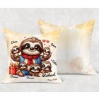 Névvel kérhető - Cuki lajhár Apa és öt gyerek mintás párna