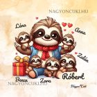Névvel kérhető - Cuki lajhár Apa és öt gyerek mintás párna