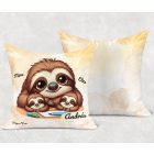 Névvel kérhető - Cuki lajhár Apa és két gyereke mintás párna