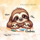 Névvel kérhető - Cuki lajhár Apa és két gyereke mintás párna