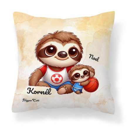Névvel kérhető - Kosaras Cuki lajhár Apa és a gyerek mintás párna