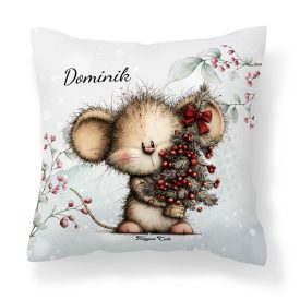 Névvel kérhető - Cuki karácsonyi kisegér mintás párna