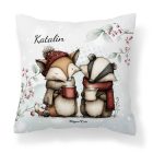 Névvel kérhető - Cuki karácsonyi róka és a borz kávéval mintás párna