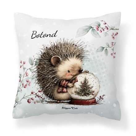 Névvel kérhető - Cuki karácsonyi süni és a hógömb mintás párna