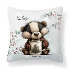 Névvel kérhető - Cuki karácsonyi borz egy kávéval mintás párna