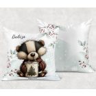 Névvel kérhető - Cuki karácsonyi borz egy kávéval mintás párna