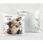 Névvel kérhető - Cuki karácsonyi nyuszi bögrében mintás párna