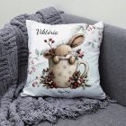 Névvel kérhető - Cuki karácsonyi nyuszi bögrében mintás párna