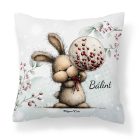 Névvel kérhető - Cuki karácsonyi nyuszi gömbbel mintás párna