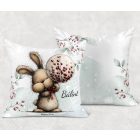 Névvel kérhető - Cuki karácsonyi nyuszi gömbbel mintás párna