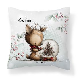   Névvel kérhető - Cuki karácsonyi őzike hógömbbel mintás párna