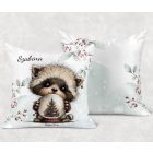 Névvel kérhető - Cuki karácsonyi mosómaci hógömbbel mintás párna