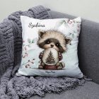 Névvel kérhető - Cuki karácsonyi mosómaci hógömbbel mintás párna