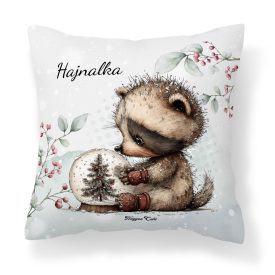   Névvel kérhető - Cuki karácsonyi mosómedve hógömbbel mintás párna