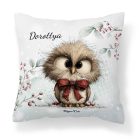 Névvel kérhető - Cuki karácsonyi bagoly nagy masnival mintás párna