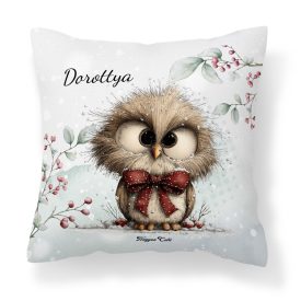  Névvel kérhető - Cuki karácsonyi bagoly nagy masnival mintás párna