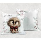Névvel kérhető - Cuki karácsonyi bagoly nagy masnival mintás párna