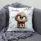 Névvel kérhető - Cuki karácsonyi bagoly nagy masnival mintás párna