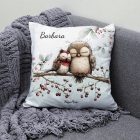 Névvel kérhető - Cuki karácsonyi baglyocskák mintás párna