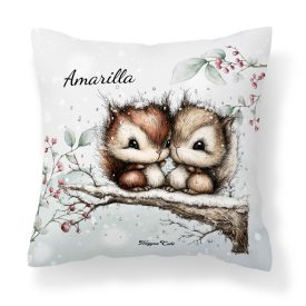   Névvel kérhető - Cuki karácsonyi mókuskák mintás párna