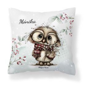   Névvel kérhető - Cuki karácsonyi bagoly szemüvegben mintás párna