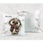 Névvel kérhető - Cuki karácsonyi bagoly szemüvegben mintás párna