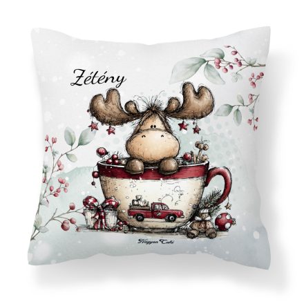 Névvel kérhető - Cuki karácsonyi jávorszarvas mintás párna
