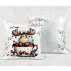 Névvel kérhető - Cuki karácsonyi jávorszarvas mintás párna