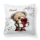 Névvel kérhető - Cuki karácsonyi maci ajándékkal mintás párna