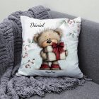 Névvel kérhető - Cuki karácsonyi maci ajándékkal mintás párna
