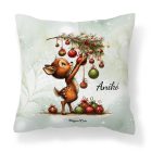 Névvel kérhető - Cuki karácsonyi őzike és a díszek mintás párna
