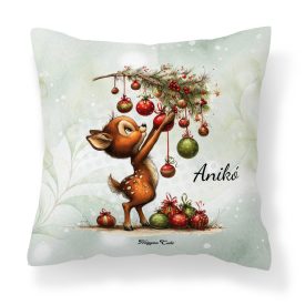   Névvel kérhető - Cuki karácsonyi őzike és a díszek mintás párna