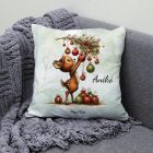Névvel kérhető - Cuki karácsonyi őzike és a díszek mintás párna