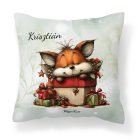 Névvel kérhető - Cuki karácsonyi róka és az ajándékok mintás párna