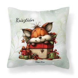   Névvel kérhető - Cuki karácsonyi róka és az ajándékok mintás párna