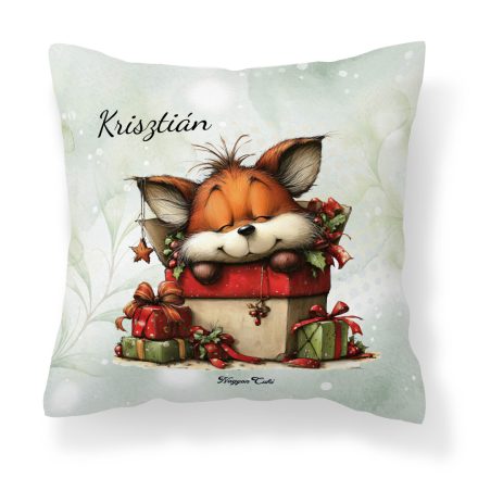 Névvel kérhető - Cuki karácsonyi róka és az ajándékok mintás párna