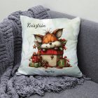Névvel kérhető - Cuki karácsonyi róka és az ajándékok mintás párna