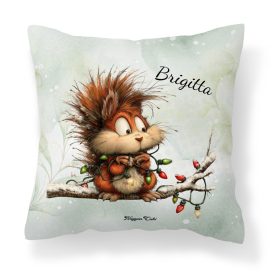   Névvel kérhető - Cuki karácsonyi mókus és az égősor mintás párna