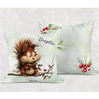 Névvel kérhető - Cuki karácsonyi mókus és az égősor mintás párna