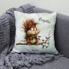Névvel kérhető - Cuki karácsonyi mókus és az égősor mintás párna