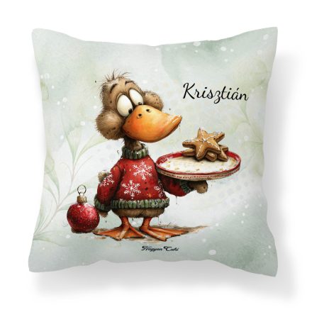 Névvel kérhető - Cuki karácsonyi kacsa sütivel mintás párna