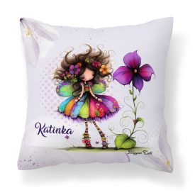   Névvel kérhető - Bájos ibolya virágos tündér mintás párna
