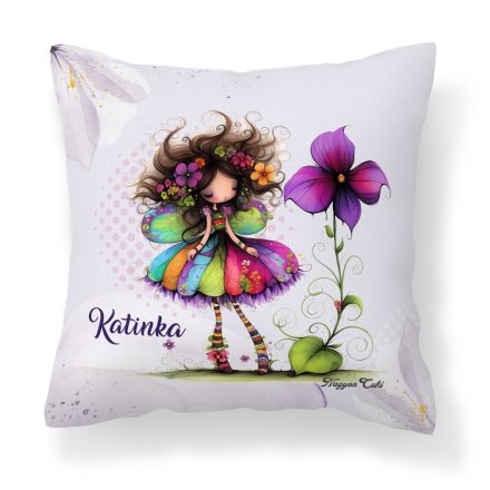 Névvel kérhető - Bájos ibolya virágos tündér mintás párna