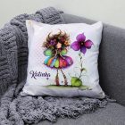 Névvel kérhető - Bájos ibolya virágos tündér mintás párna