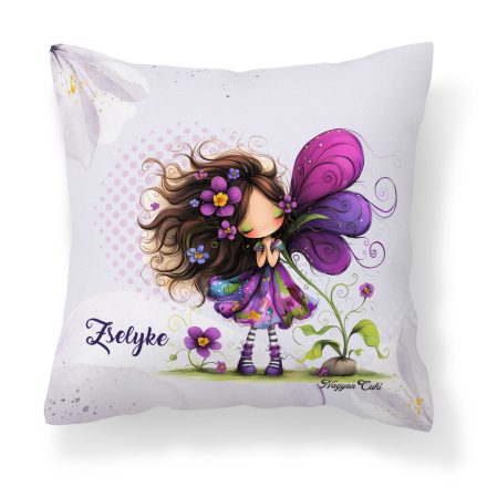 Névvel kérhető -  Cuki ibolya virágos tündér mintás párna