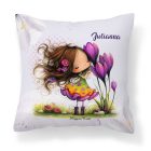 Névvel kérhető -  Cuki krókusz virágos tündér mintás párna