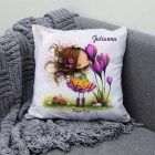 Névvel kérhető -  Cuki krókusz virágos tündér mintás párna