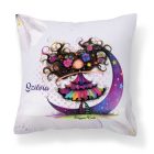 Névvel kérhető -  Bájos lila virágos tündér és a hold mintás párna