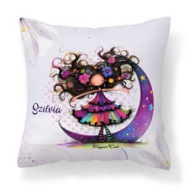  Névvel kérhető -  Bájos lila virágos tündér és a hold mintás párna