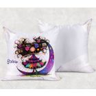 Névvel kérhető -  Bájos lila virágos tündér és a hold mintás párna